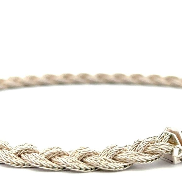 Estate Sterling Silver Braided 16” Necklace Chain w/ Safety Bar! 142 - Picture 3 of 6